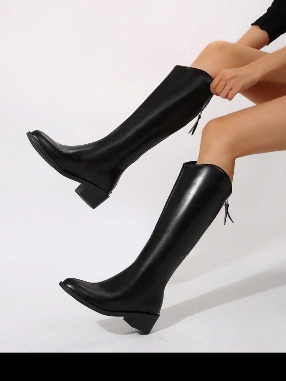 SHEIN Black Knee-High Zip Riding Boots